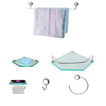 Kit Para Banheiro Síria Vidro Sextavado Incolor - Uni Vendas