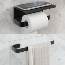 Kit Para Banheiro Stander 1 Porta Toalha De Rosto 1 Porta Papel C/ Suporte Celular Preto Kit Para Banheiro Stander 1 Porta Toalha De Rosto 1 Porta Papel C/ Suporte Celular Preto