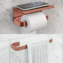 Kit Para Banheiro Stander 1 Porta Toalha De Rosto 1 Porta Papel C/ Suporte Celular Rose Kit Para Banheiro Stander 1 Porta Toalha De Rosto 1 Porta Papel C/ Suporte Celular Rose