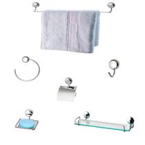 Kit Para Banheiro Topázio Alumínio Vidro Incolor