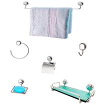 Kit Para Banheiro Topázio Alumínio Vidro Verde Kit Para Banheiro Topázio Alumínio Vidro Verde