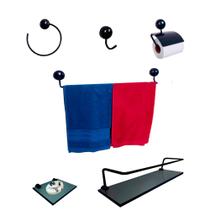 Kit Para Banheiro Topázio Luxo Preto Vidro Fumê Kit Para Banheiro Topázio Luxo Preto Vidro Fumê
