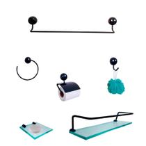 Kit Para Banheiro Topázio Luxo Preto Vidro Incolor Kit Para Banheiro Topázio Luxo Preto Vidro Incolor