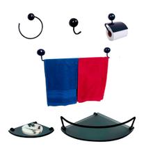 Kit Para Banheiro Topázio Luxo Preto Vidro Modelado Fumê Kit Para Banheiro Topázio Luxo Preto Vidro Modelado Fumê