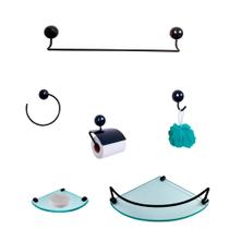 Kit Para Banheiro Topázio Luxo Preto Vidro Modelado Incolor Kit Para Banheiro Topázio Luxo Preto Vidro Modelado Incolor