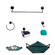Kit Para Banheiro Topázio Luxo Preto Vidro Sextavado Fumê Kit Para Banheiro Topázio Luxo Preto Vidro Sextavado Fumê
