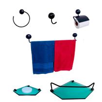 Kit Para Banheiro Topázio Luxo Preto Vidro Sextavado Verde Kit Para Banheiro Topázio Luxo Preto Vidro Sextavado Verde