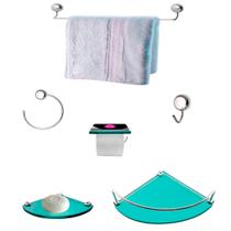 Kit Para Banheiro Topázio Luxo Vidro Modelado Verde Kit Para Banheiro Topázio Luxo Vidro Modelado Verde