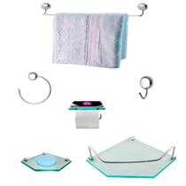 Kit Para Banheiro Topázio Luxo Vidro Sextavado Incolor Kit Para Banheiro Topázio Luxo Vidro Sextavado Incolor