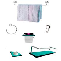 Kit Para Banheiro Topázio Luxo Vidro Verde Kit Para Banheiro Topázio Luxo Vidro Verde