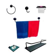 Kit Para Banheiro Topázio Premium Preto Vidro Fumê Kit Para Banheiro Topázio Premium Preto Vidro Fumê