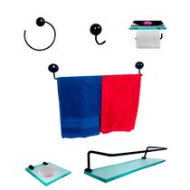 Kit Para Banheiro Topázio Premium Preto Vidro Incolor Kit Para Banheiro Topázio Premium Preto Vidro Incolor