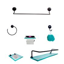 Kit Para Banheiro Topázio Premium Preto Vidro Incolor