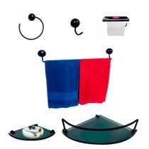 Kit Para Banheiro Topázio Premium Preto Vidro Modelado Fumê Kit Para Banheiro Topázio Premium Preto Vidro Modelado Fumê