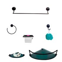 Kit Para Banheiro Topázio Premium Preto Vidro Modelado Fumê Kit Para Banheiro Topázio Premium Preto Vidro Modelado Fumê