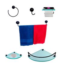 Kit Para Banheiro Topázio Premium Preto Vidro Modelado Incolor Kit Para Banheiro Topázio Premium Preto Vidro Modelado Incolor