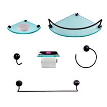 Kit Para Banheiro Topázio Premium Preto Vidro Modelado Incolor Kit Para Banheiro Topázio Premium Preto Vidro Modelado Incolor