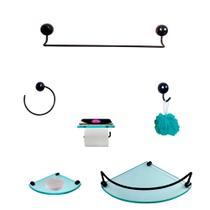 Kit Para Banheiro Topázio Premium Preto Vidro Modelado Incolor Kit Para Banheiro Topázio Premium Preto Vidro Modelado Incolor