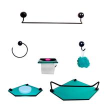 Kit Para Banheiro Topázio Premium Preto Vidro Sextavado Verde Kit Para Banheiro Topázio Premium Preto Vidro Sextavado Verde