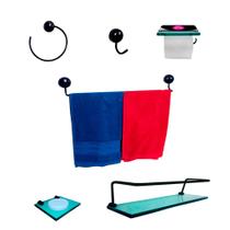 Kit Para Banheiro Topázio Premium Preto Vidro Verde Kit Para Banheiro Topázio Premium Preto Vidro Verde