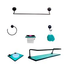 Kit Para Banheiro Topázio Premium Preto Vidro Verde Kit Para Banheiro Topázio Premium Preto Vidro Verde
