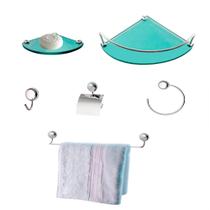 Kit Para Banheiro Topázio Premium Vidro Modelado Verde Kit Para Banheiro Topázio Premium Vidro Modelado Verde
