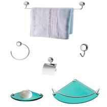 Kit Para Banheiro Topázio Premium Vidro Modelado Verde