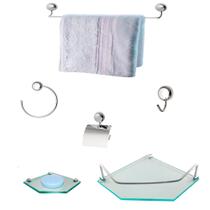 Kit Para Banheiro Topázio Premium Vidro Sextavado Incolor