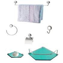 Kit Para Banheiro Topázio Premium Vidro Sextavado Verde Kit Para Banheiro Topázio Premium Vidro Sextavado Verde