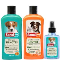 Kit para Banho Cães filhotes: Shampoo, Condicionador e Perfume Baby Cachorro Filhote Sanol