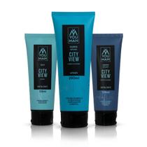 Kit para barba da linha City View 3 ítens shampoo anticaspa, shampoo esfoliante e balm