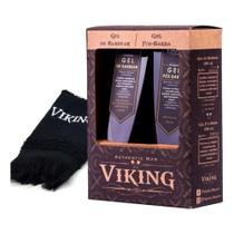 Kit Para Barba Gel De Barbear, Gel Pós Barba E Toalha Viking