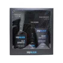 Kit para Barba Human Shampoo 3 em 1, Óleo e Balm Hidratação