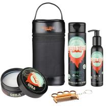 Kit Para Barba Necessaire, Shampoo 3 em 1, Balm, Cera