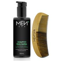 Kit Para Barba Shampoo Limpeza Profunda Hidratação Extrema + Pente De Madeira Maciça Menspa