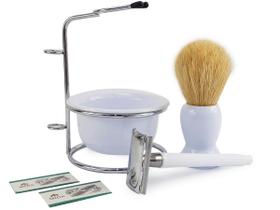 Kit Para Barbear Masculino Retro Vintage Lamina Metal Navalha Suporte Metal Saboneteira Pincel Kit Para Barbear Masculino Retro Vintage Lamina Metal Navalha Suporte Metal Saboneteira Pincel