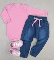 Kit para Bebê Look Completo - Body, Calça Jeans e Tênis Tamanho:0-3MCor:rosa Kit para Bebê Look Completo - Body, Calça Jeans e Tênis Tamanho:0-3MCor:rosa