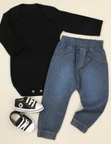 Kit para Bebê Look Completo - Body, Calça Jeans e Tênis Tamanho:3-6MCor:preto