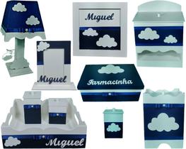 Kit para bebê masculino Mdf 10 peças Nuvem azul marinho Kit para bebê masculino Mdf 10 peças Nuvem azul marinho