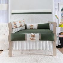 kit para berço americano raposa verde com 9 peças em tecido de algodão kit para berço americano raposa verde com 9 peças em tecido de algodão