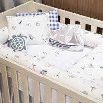 Kit para Berço Jogo de Lençol com Rolinhos 100% Algodão 7 Peças - Pequeno Navegante