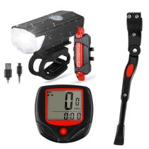 Kit para bike Pezinho de Bike Velocimetro com Fio e Lanternas Frontal e Traseira Recarregável