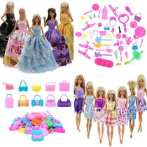 Kit Para Bonecas Acessórios Diversos Bolsas Vestidos De Festa Princesa Vestidos Casuais - Sheilinha