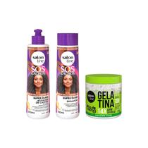 Kit para cacheadas com Shampoo, Ativador e Gelatina Salon Line