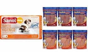 Kit para Cães: Tapete Higienico Para Cães Sanol (30 unidades) + 6 Pacotes Ossinho Palito Deliciosso Sabores