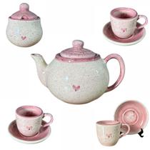 Kit Para Café com Bule Açucareiro e 3 Xícaras com Pires Chá Cozinha