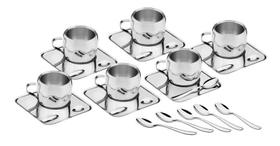 Kit para cafe em aco inox acabamento brilho com xicara pires quadrado e colher 18 pecas tramontina