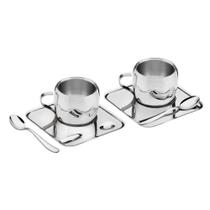 Kit Para Café Em Aço Inox Acabamento Brilho Com Xícara Píres Quadrado E Colher 6 Peças Kit Para Café Em Aço Inox Acabamento Brilho Com Xícara Píres Quadrado E Colher 6 Peças