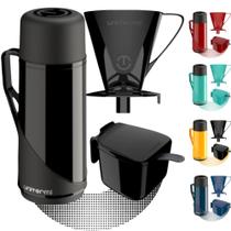 Kit Para Café Garrafa Térmica Roma 1 Litro Com Suporte Filtro de Café 102/103 e Açucareiro 350 ML