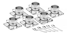Kit para Café Tramontina em Aço Inox Acabamento Brilho com Xícara Pires Quadrado e Colher 18 Peças Kit para Café Tramontina em Aço Inox Acabamento Brilho com Xícara Pires Quadrado e Colher 18 Peças